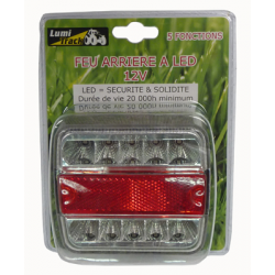 FEU ARRIERE LED ROUGE/BLANC 5 FONCTIONS 12V