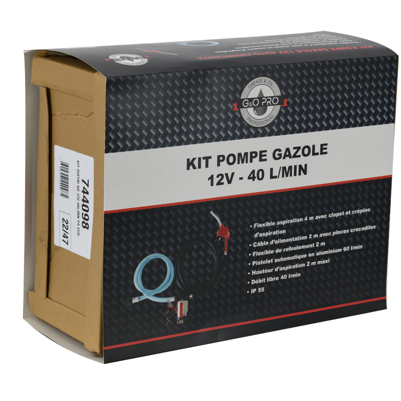 Pompe De Transfert Gasoil 12V 40L/min Avec Tuyaux Pistolet Automatique Et  Débitmètre - Graissage, lubrification, pompe gasoil