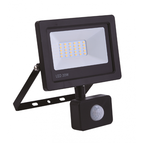 PROJECTEUR LED EXTRA PLAT NOIR AVEC DETECTEUR 20W 1600LM