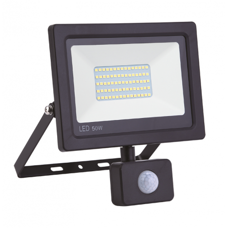 PROJECTEUR LED EXTRA PLAT NOIR AVEC DETECTEUR 50W 4000LM