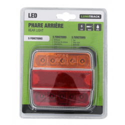 FEU ARRIERE LED ROUGE/JAUNE 5 FONCTIONS 12V AVEC FAISCEAU