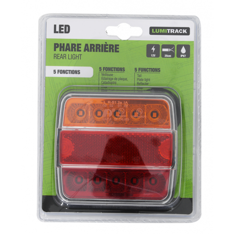 FEU ARRIERE LED ROUGE/JAUNE 5 FONCTIONS 12V AVEC FAISCEAU