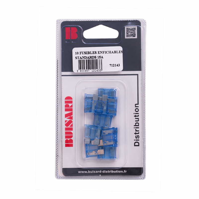 10 FUSIBLES ENFICHABLES STANDARD 15A BLEU