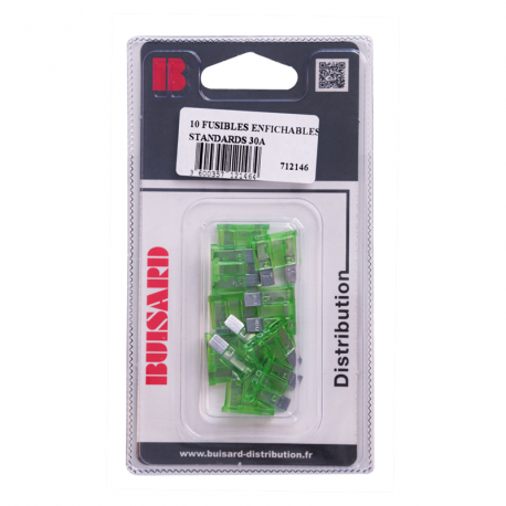 10 FUSIBLES ENFICHABLES STANDARD 30A VERT