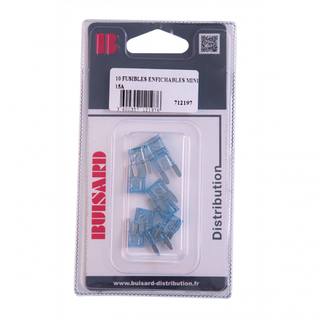 10 FUSIBLES ENFICHABLES MINI 15A BLEU