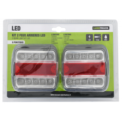 2 FEUX ARRIERE LED ROUGE/BLANC 5 FONCTIONS 12V