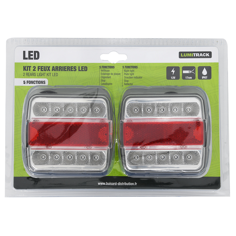 KIT 2 FEUX ARRIERE LED ROUGE/BLANC 12V