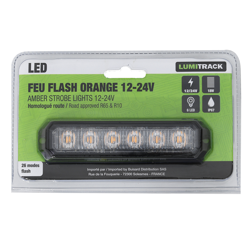 FEU FLASH A ECLATS EXTRA PLAT BLANC 12-24V 6 LEDS