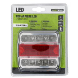 FEU ARRIERE LED ROUGE/BLANC 5 FONCTIONS 12V