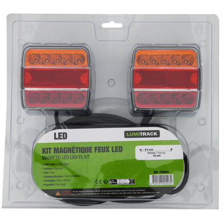 KIT SIGNALISATION 2 FEUX LED ROUGE/JAUNE 12V 7,50M MAGNETIQUES