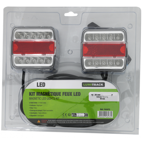 KIT SIGNALISATION FEUX LED ROUGE/BLANC 12V 7.50M MAGNETIQUES