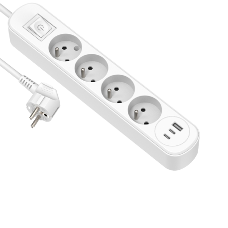 BLOC MULTIPRISE 4 PRISES AVEC INTER 2 USB-C ET 1 USB-A