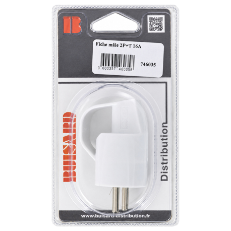 FICHE MALE 2P+T 10/16A AVEC ANNEAU BLANC